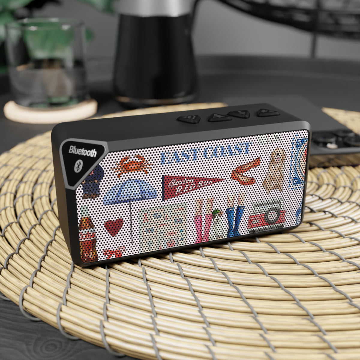 East Coast Collage Bluetooth Speaker — Retro Beach Icons Design