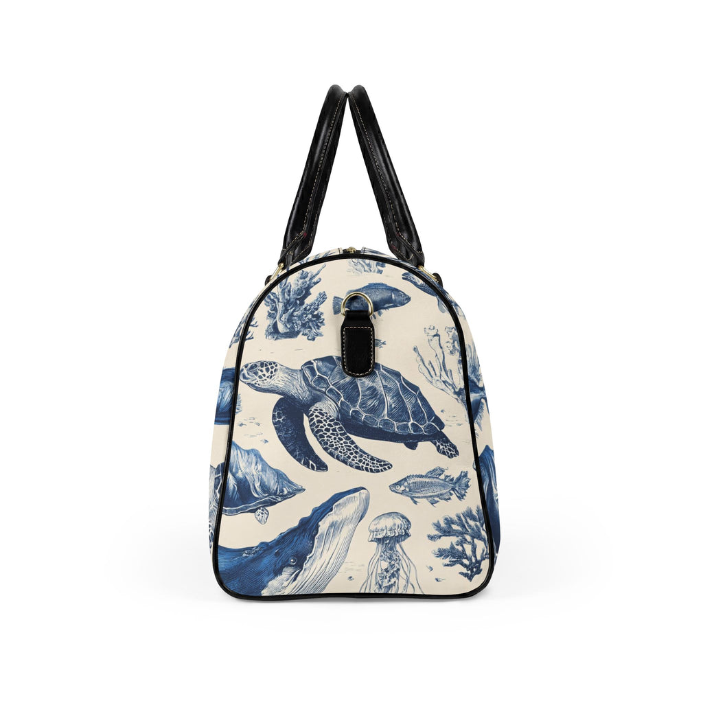 Blue Sea Turtle Pattern Faux Leather Travel Bag | Marine Life Weekender