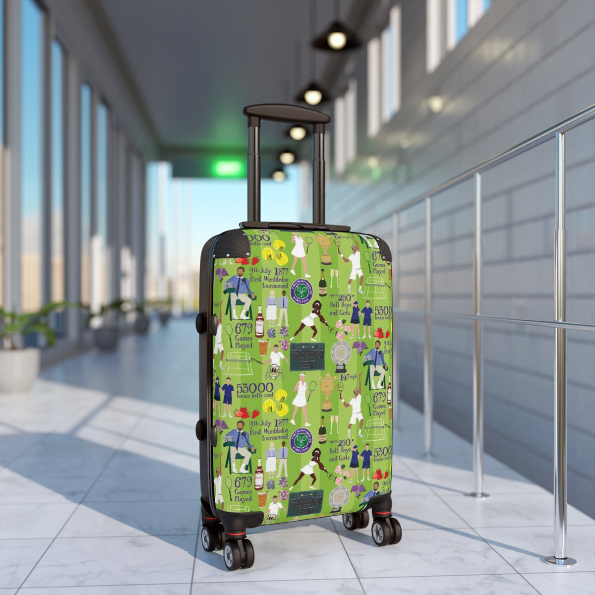 Vintage Travel People Pattern Suitcase | Green Illustrated Luggage