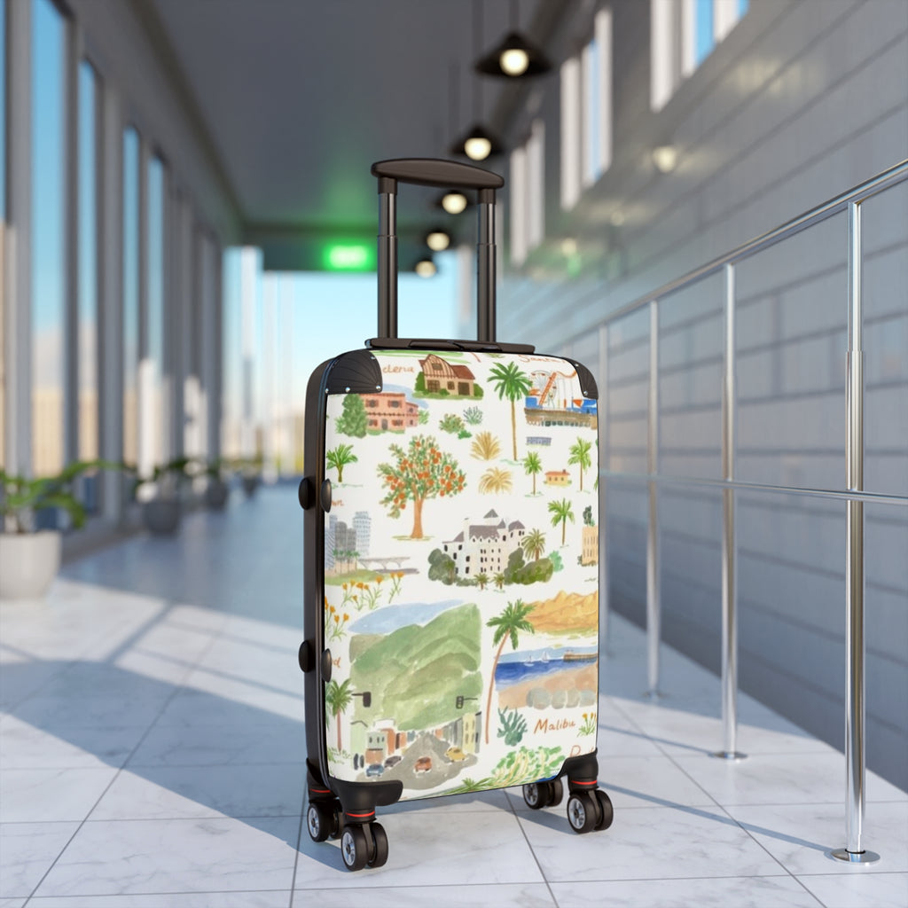 Malibu Watercolor Travel Suitcase – Coastal Map Pattern Carry-On