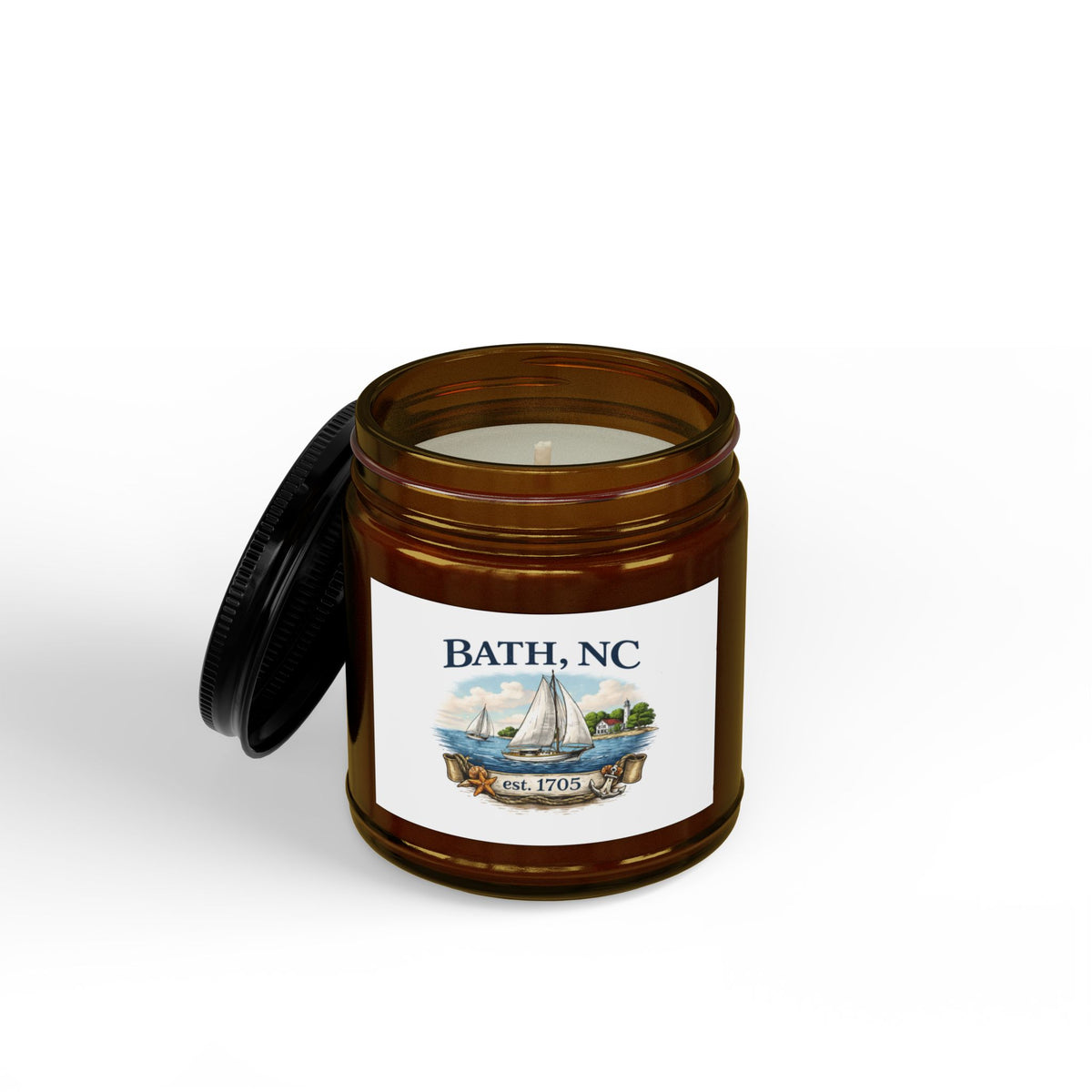 Bath, NC Soy Candle - Small Jar Scented Candle with Black Lid (4oz & 9oz)