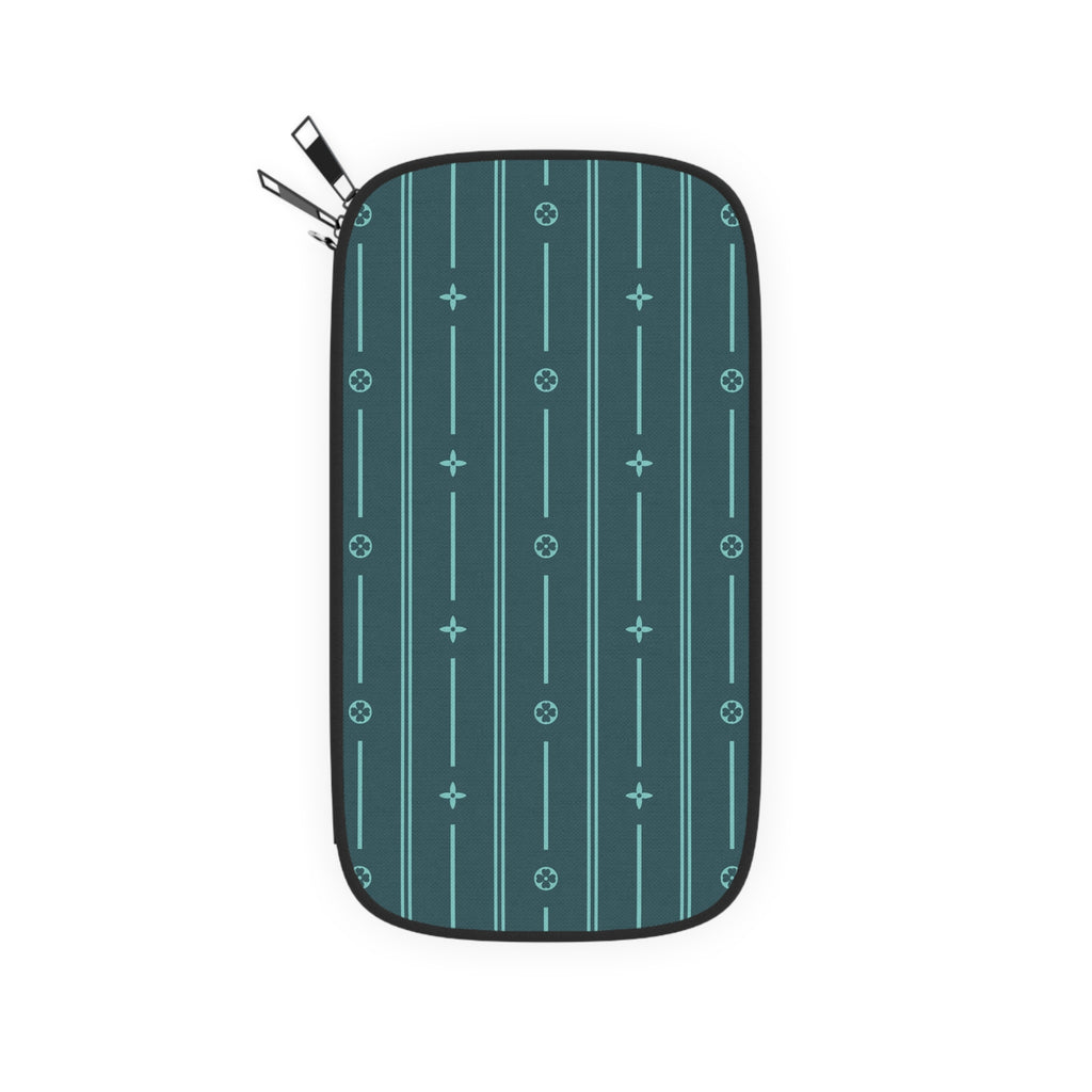 Teal Geo Stripe Passport Wallet — Travel Organizer for Documents & Cards
