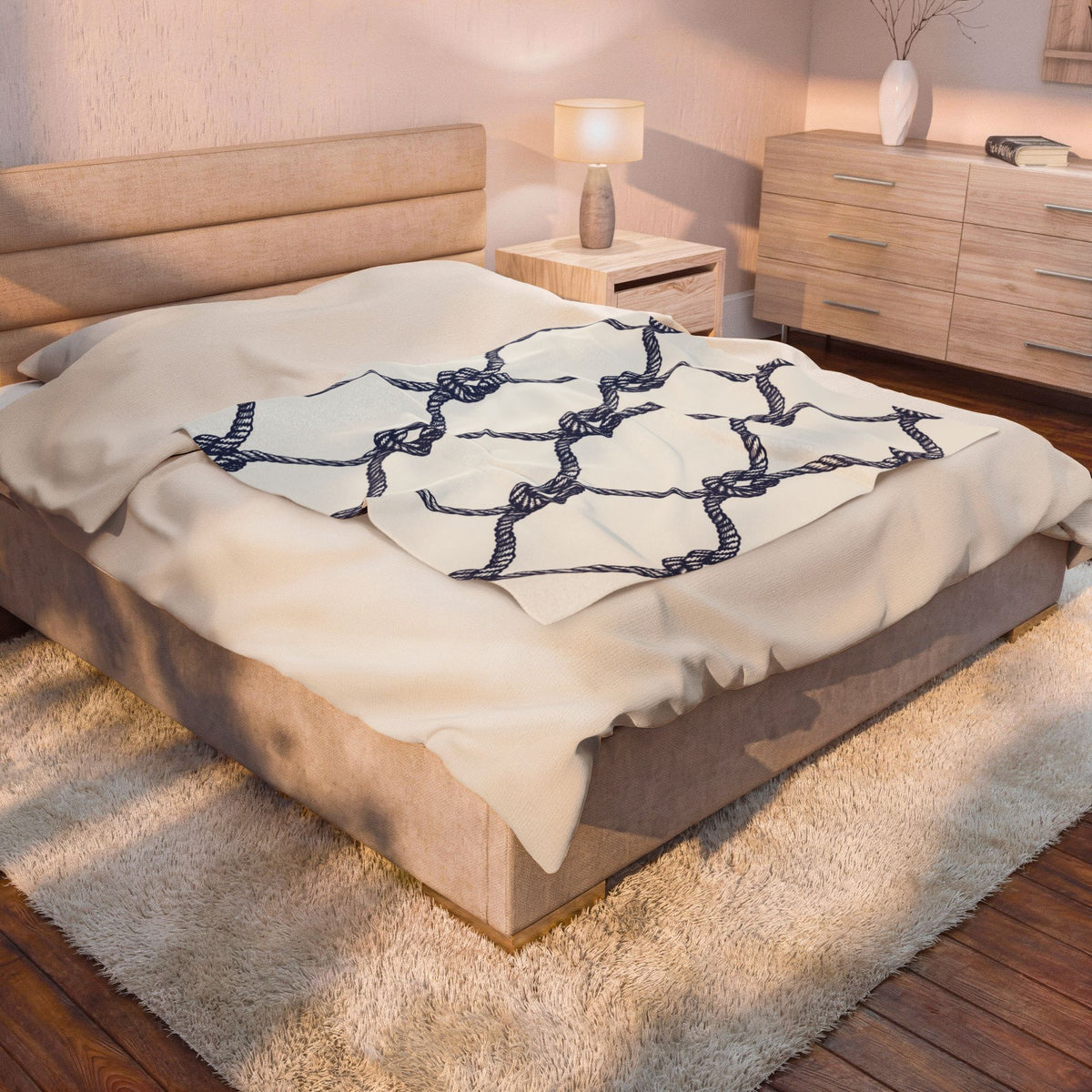 Nautical Rope Knot Velveteen Plush Blanket — Coastal Navy Throw