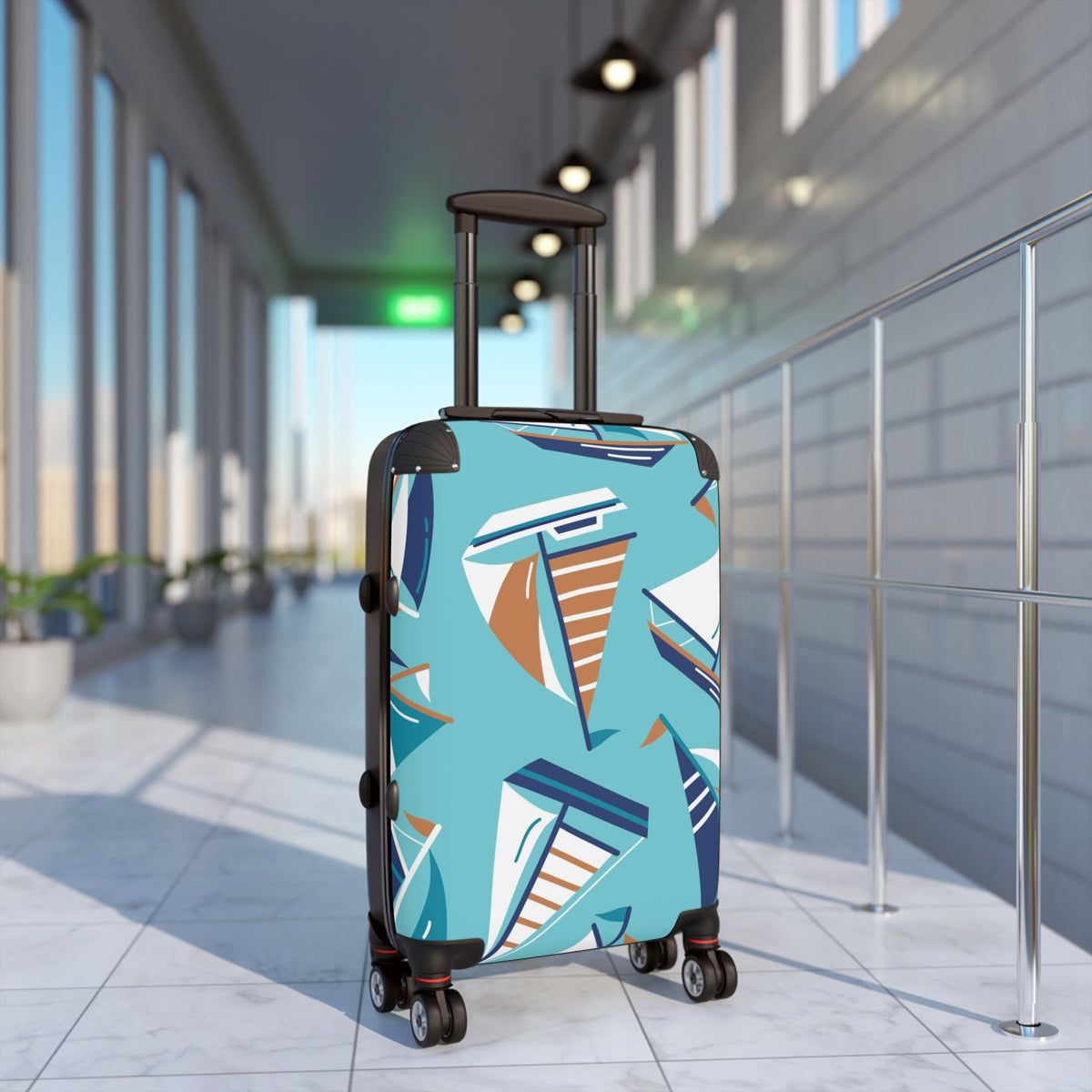 Sailboat Pattern Suitcase | Nautical Travel Luggage, Blue Boat Print