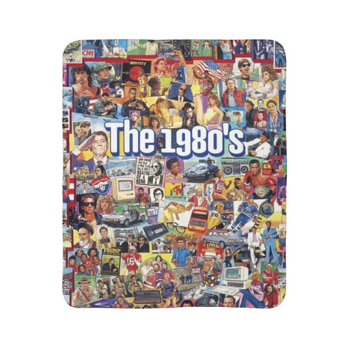 1980s Collage Fleece Sherpa Blanket | Retro Pop Culture Icons