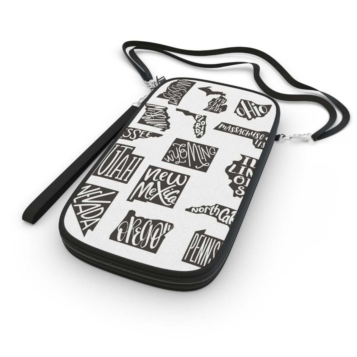 Passport Wallet — Black & White US States Pattern Travel Document Organizer