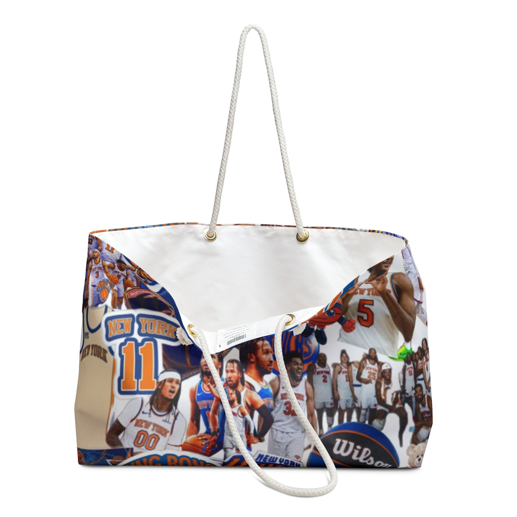 New York Knicks collage Weekender Bag | Basketball logo, players, court art