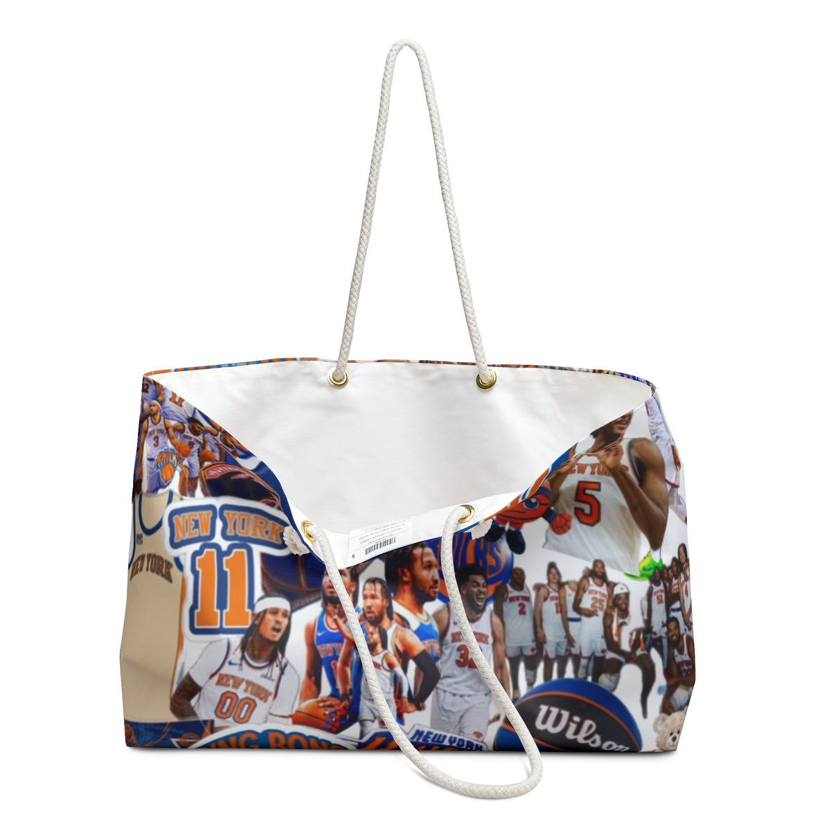 New York Knicks collage Weekender Bag | Basketball logo, players, court art