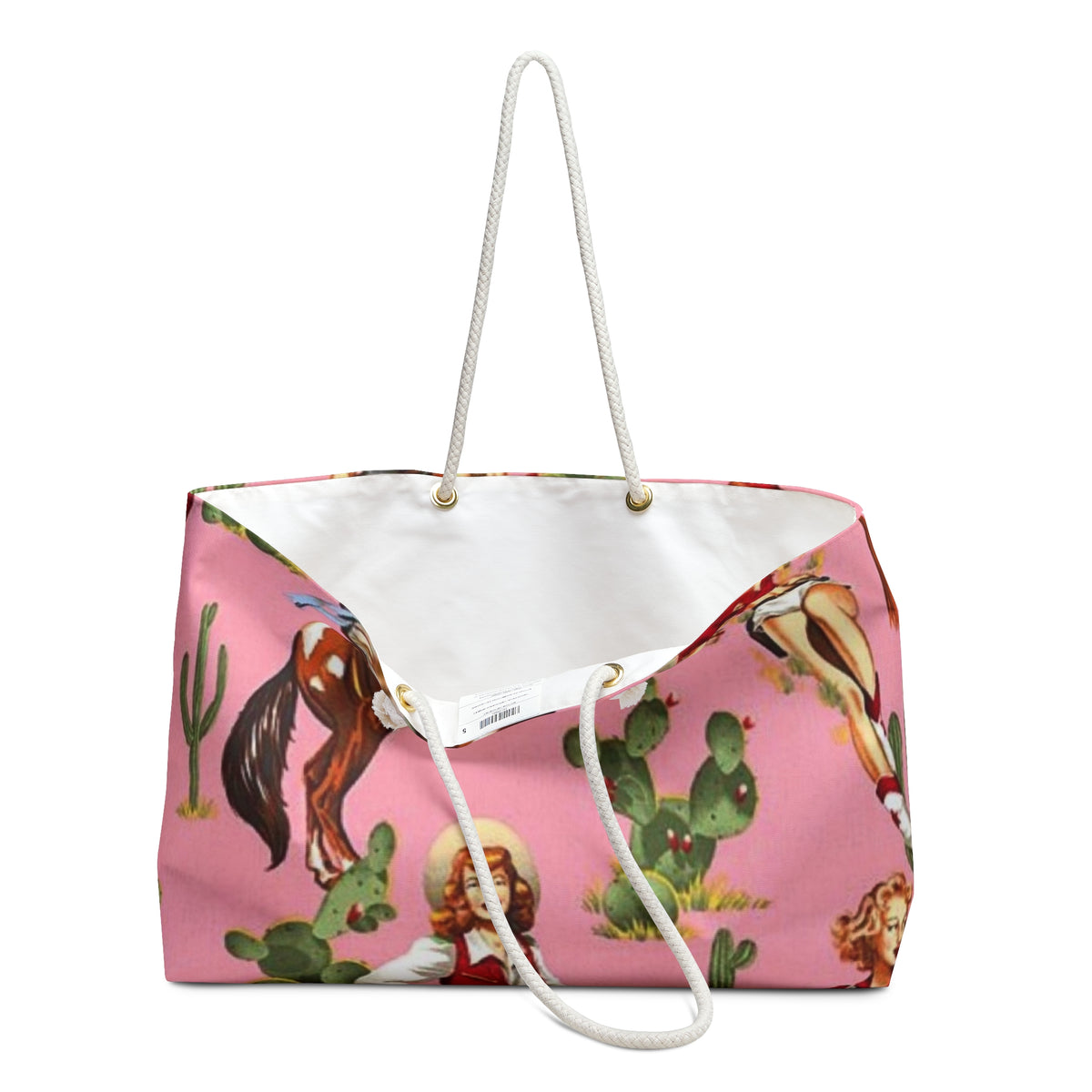 Cowgirl Pattern Weekender Bag | Pink Western Rodeo Cactus Tote