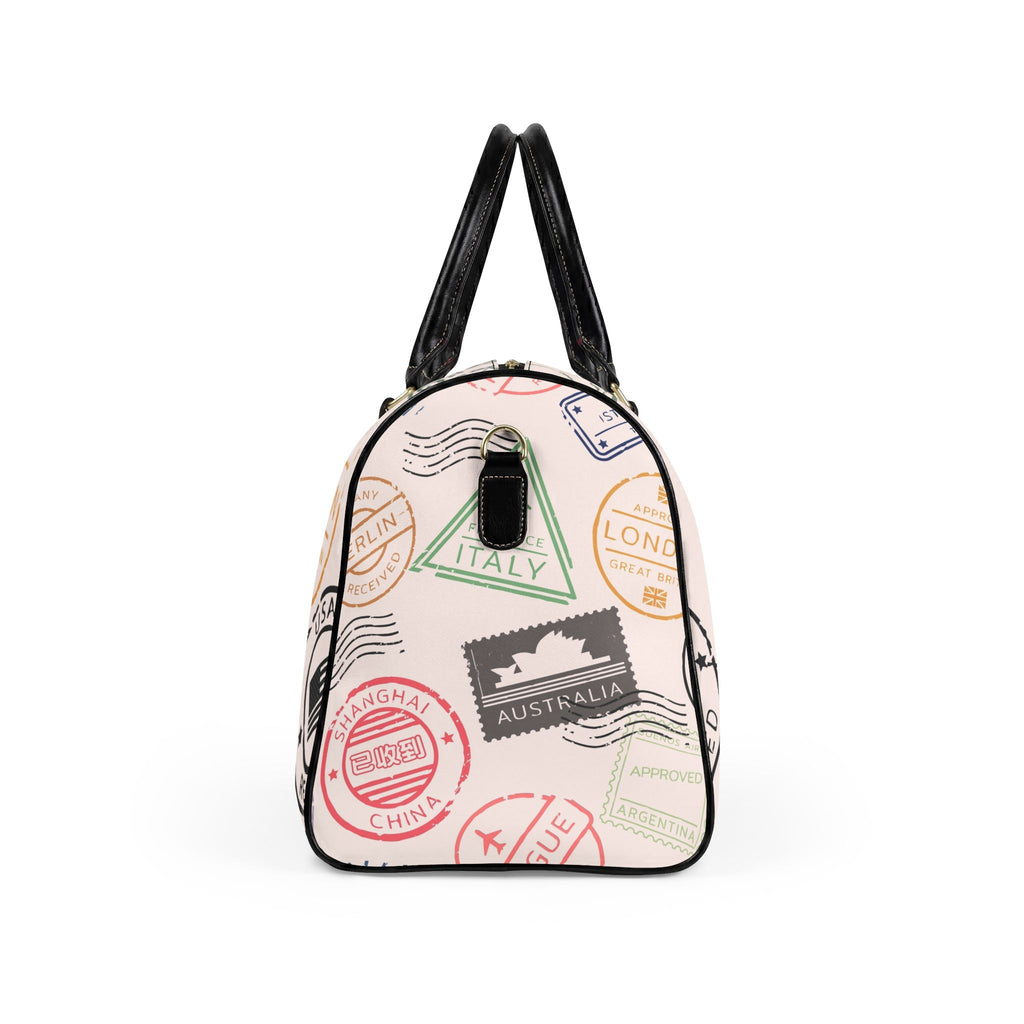 Passport Stamp Travel Duffle Faux Leather Travel Bag | Vintage World Stamps