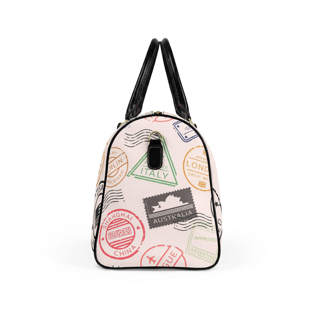 Passport Stamp Travel Duffle Faux Leather Travel Bag | Vintage World Stamps