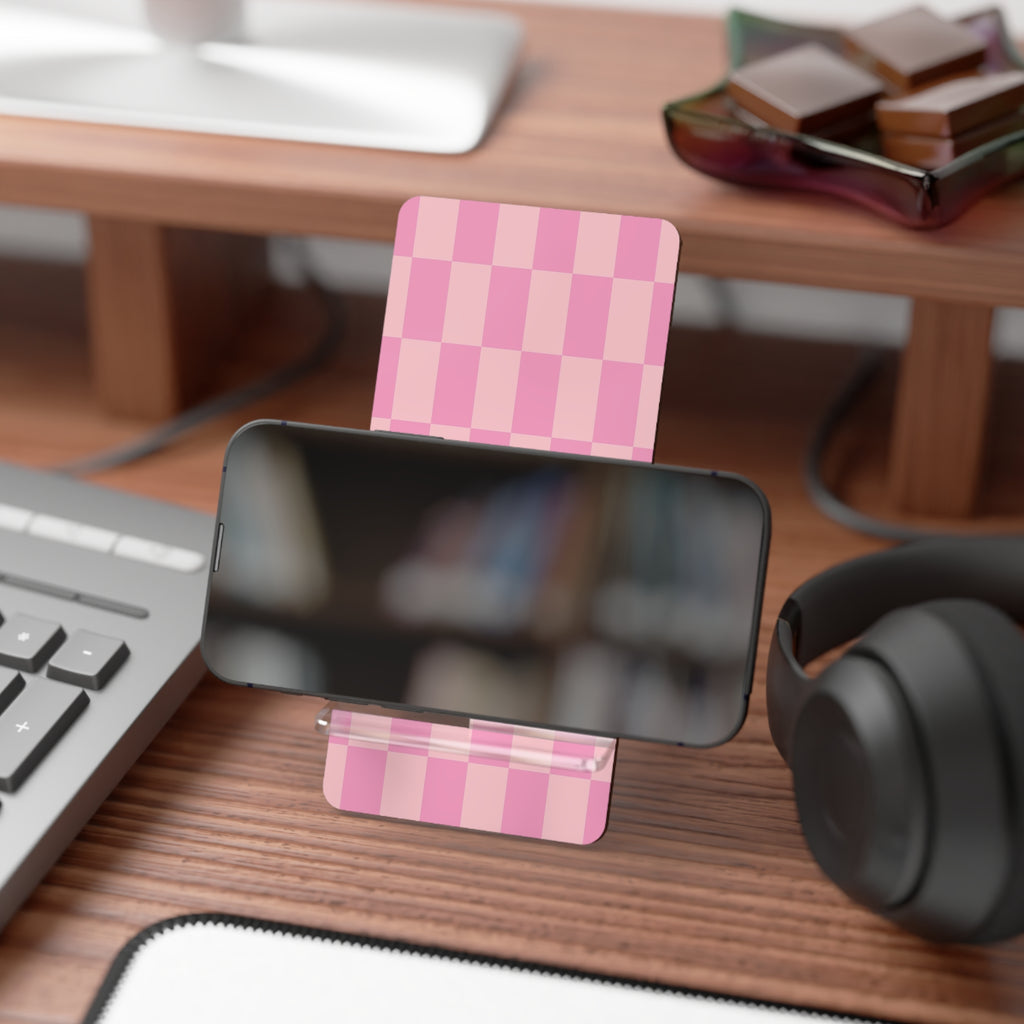 Pink Checkerboard Phone Stand | Mobile Display Stand