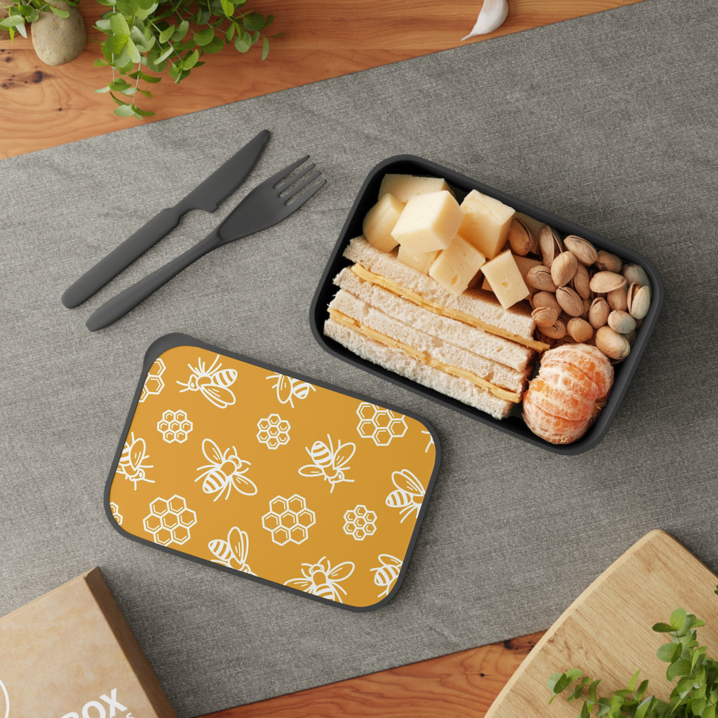 Bee Honeycomb Pattern PLA Bento Box with Band and Utensils
