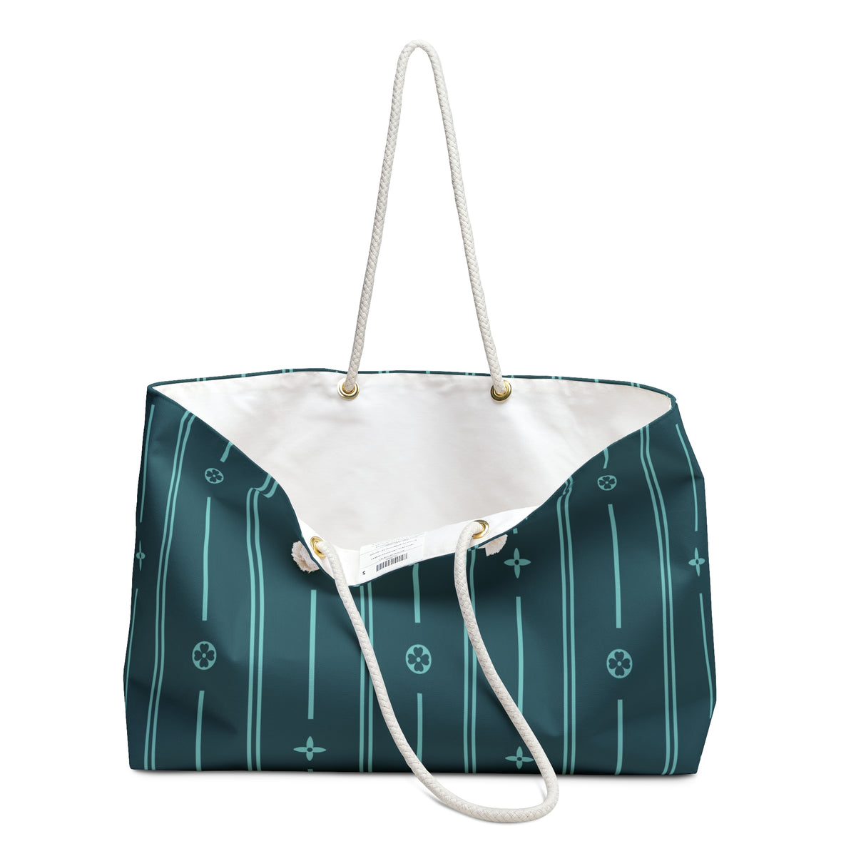 Teal Striped Weekender Bag — Nautical Rope-Handle Travel Tote