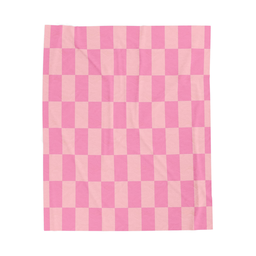 Pink Checker Plush Blanket — Soft Velveteen Throw for Cozy Rooms & Gifts