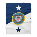 Navy and White Flag Shield Design Blanket | Nautical Seal Sherpa Fleece
