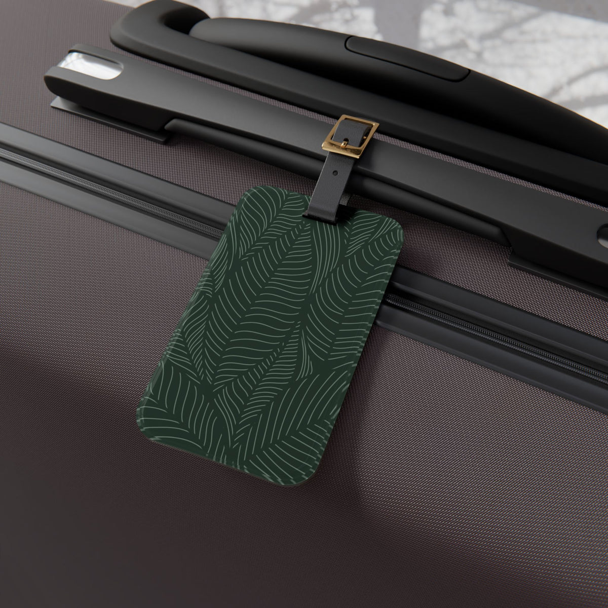 Tropical Palm Leaf Luggage Tag | Dark Green Leaf Pattern