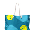 Pickleball Pattern Weekender Bag | Blue Teal Tote with Yellow Paddle Balls