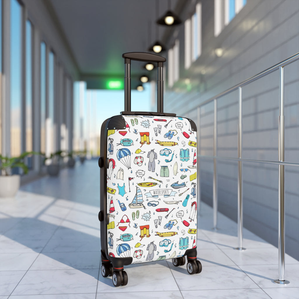 Travel Doodles Suitcase | Cartoon Vacation Icons Luggage Cover
