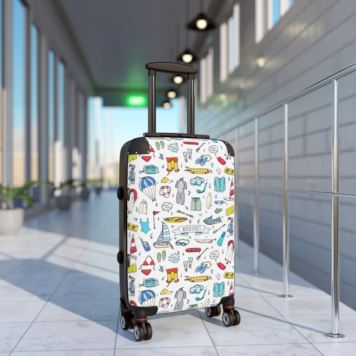 Travel Doodles Suitcase | Cartoon Vacation Icons Luggage Cover