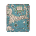 Cape Cod Map Fleece Sherpa Blanket | Nautical Compass, Coastal Map Throw