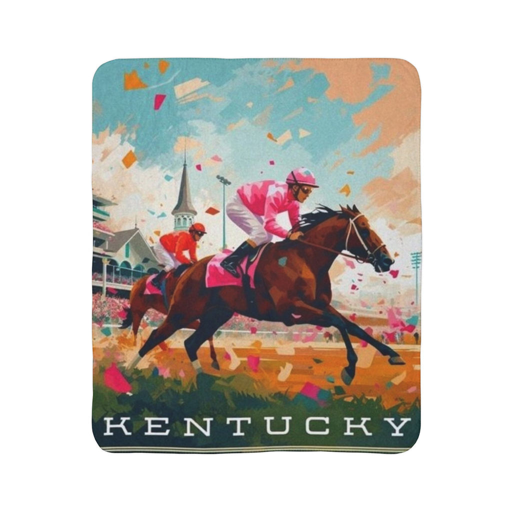 Kentucky Horse Racing Fleece Sherpa Blanket | Jockey Racetrack Design