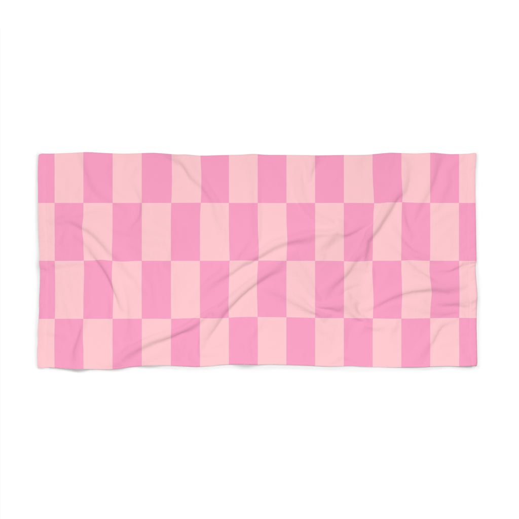 Pink Checkerboard Beach Towel — Retro Plaid Summer Towel