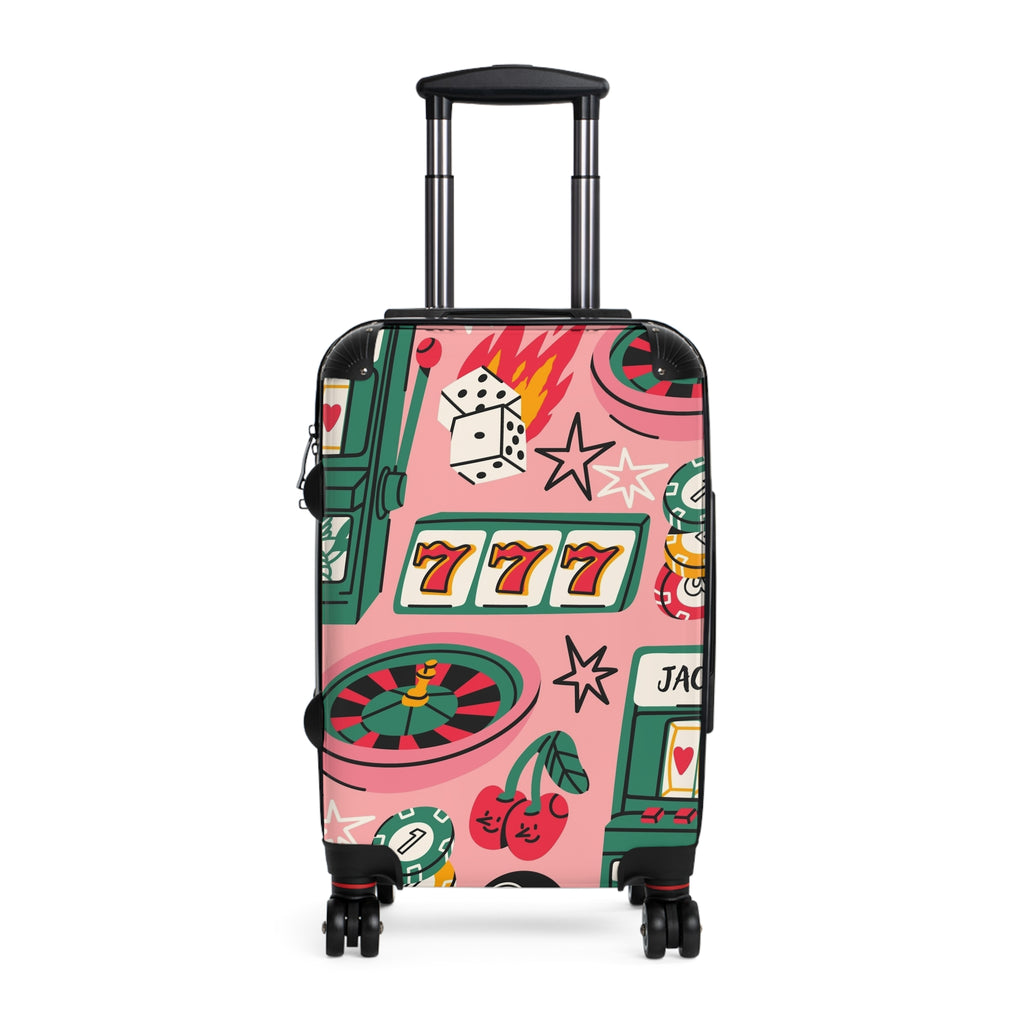 Casino Retro Rolling Suitcase — Pink Slot Machine & Roulette Travel Luggage