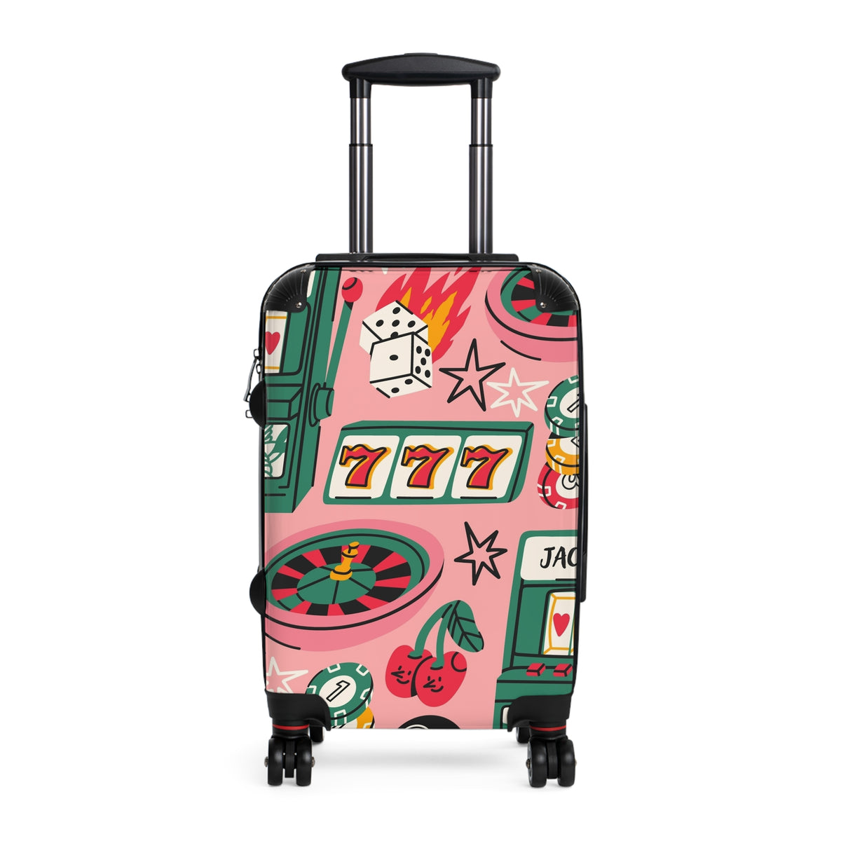 Casino Retro Rolling Suitcase — Pink Slot Machine & Roulette Travel Luggage