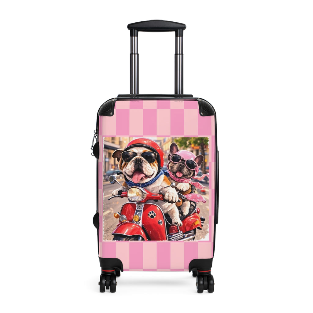 Cute Dogs on Scooter Pink Carry-On Suitcase — Fun Pet Travel Luggage