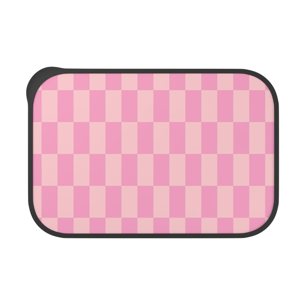 Pink Checkerboard PLA Bento Box with Band and Utensils