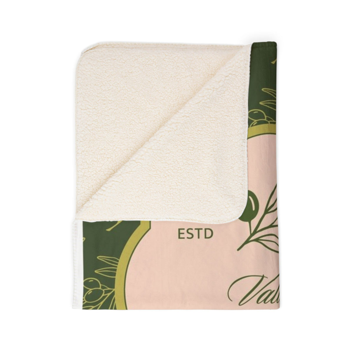 Olive Grove Label Fleece Sherpa Blanket | Botanical Olive Branch Design