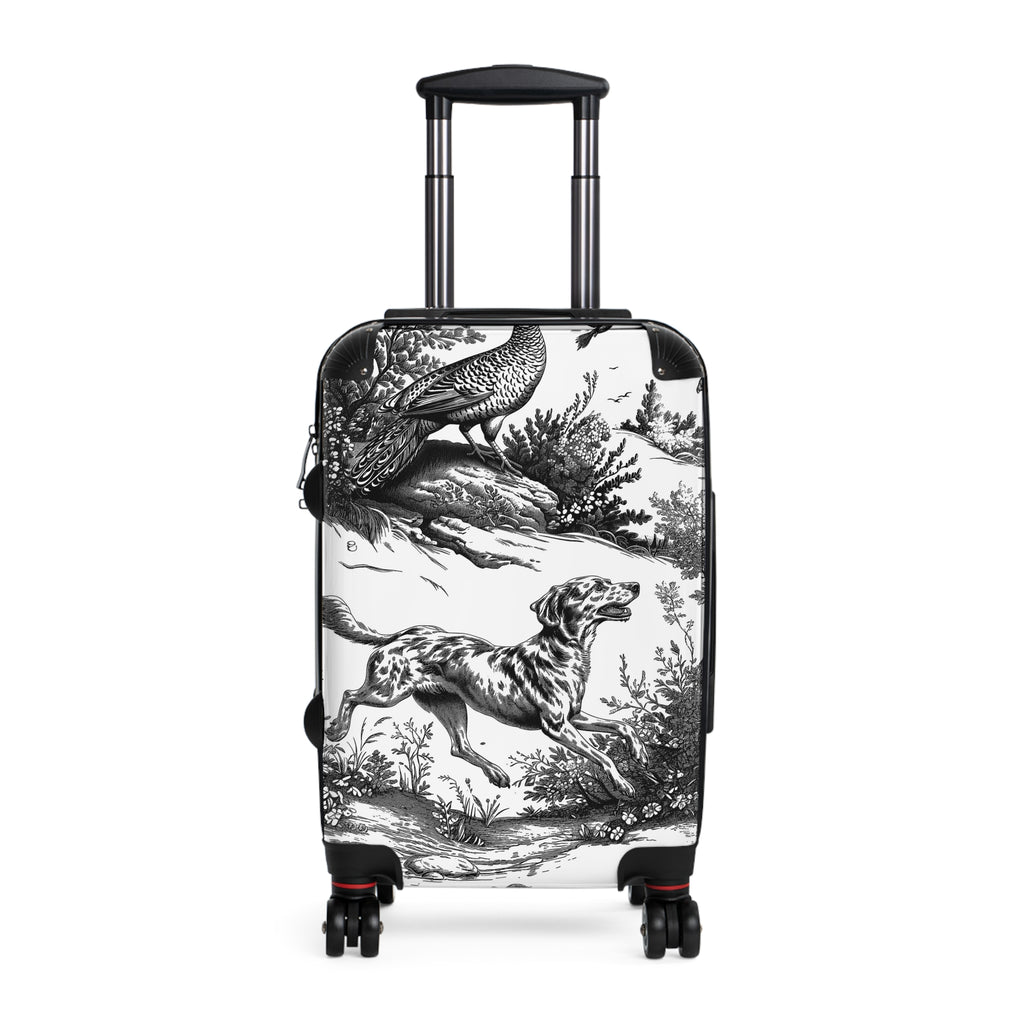 Vintage Hunting Scene Suitcase | Hound Dog and Pheasant Travel Luggage