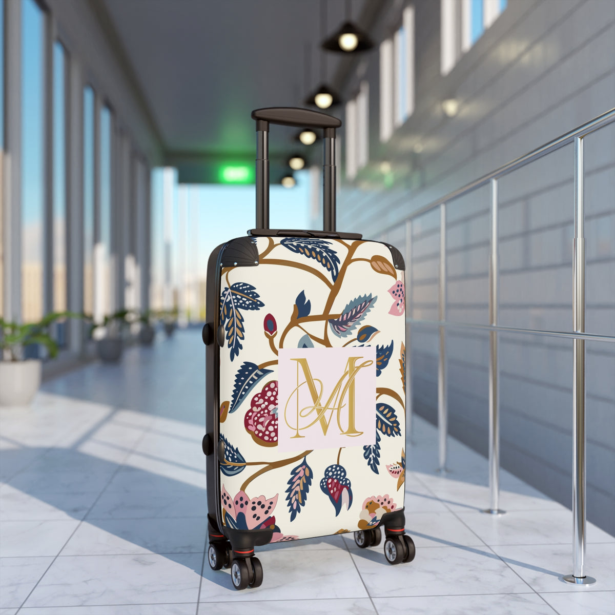 Monogram Floral Suitcase Cover – Personalized Initial M Luggage Protector