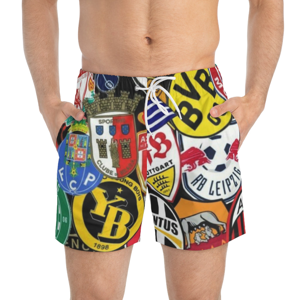 Soccer Badge All-Over Print Swim Trunks — Football Club Crest Collage