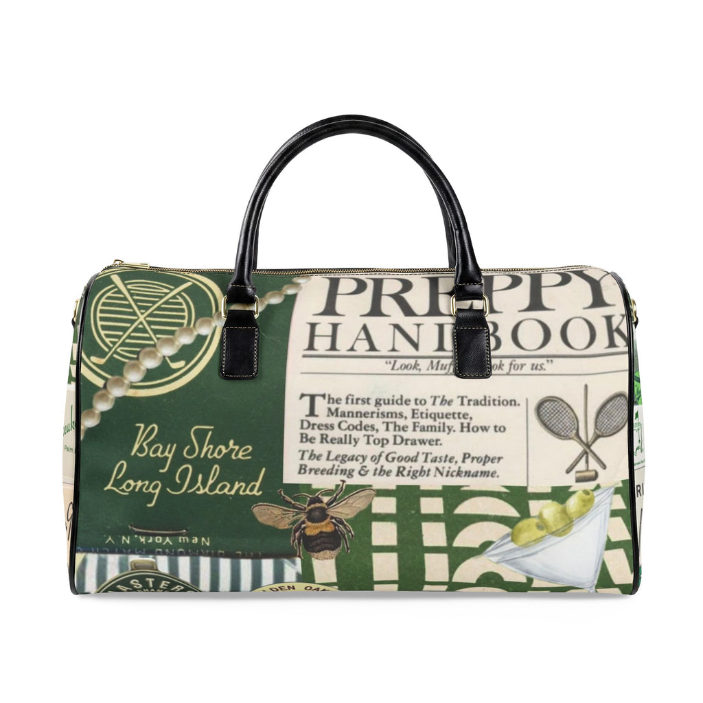 Preppy Handbook Print Faux Leather Travel Bag | Bay Shore Long Island Design
