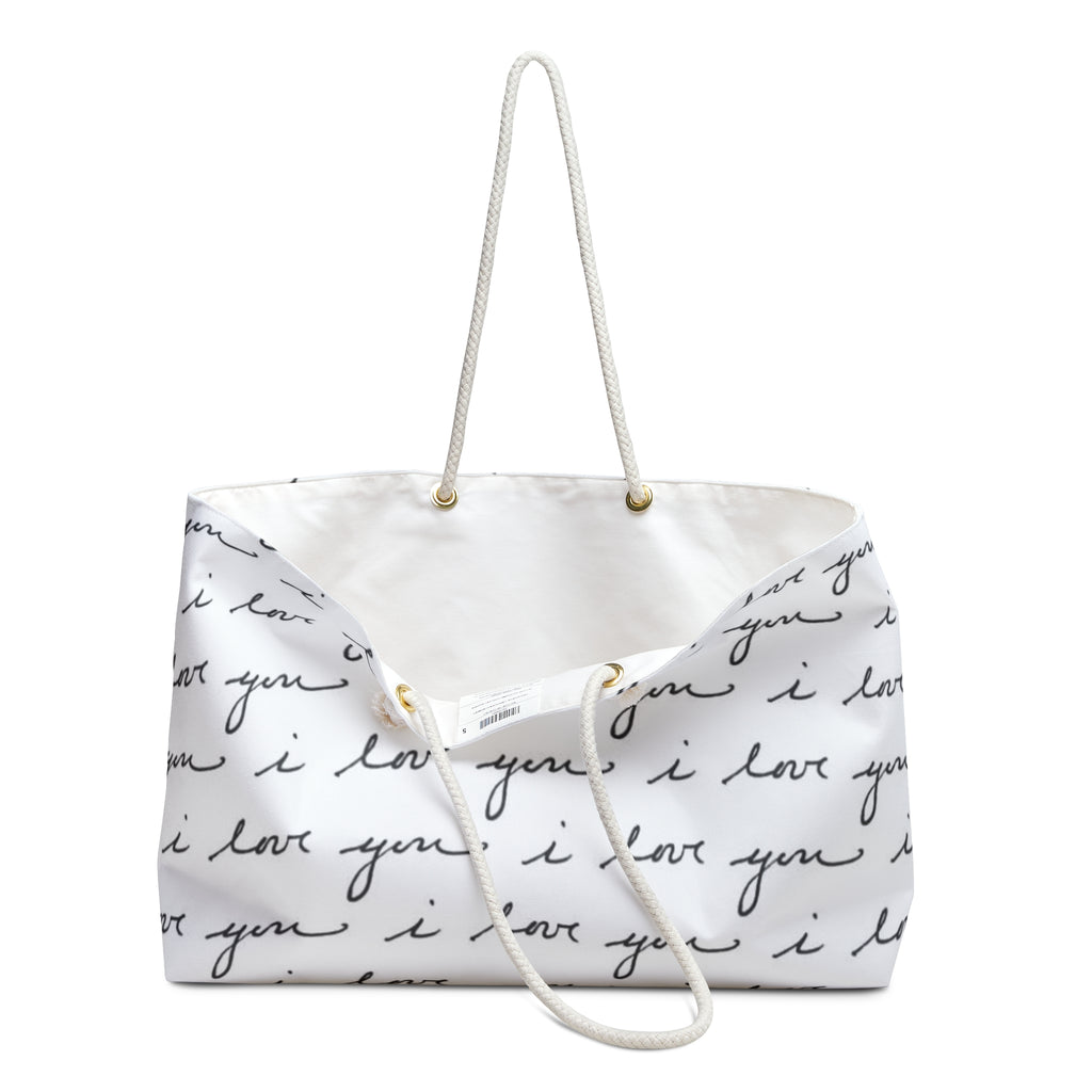 I Love You Script Weekender Bag — Romantic Travel Tote for Couples & Gifts