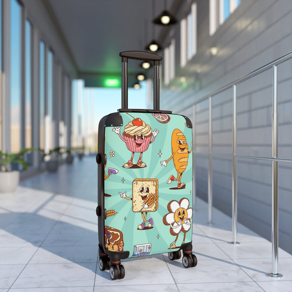 Retro Cartoon Snacks Suitcase - Cute Food Pattern Carry-On Luggage