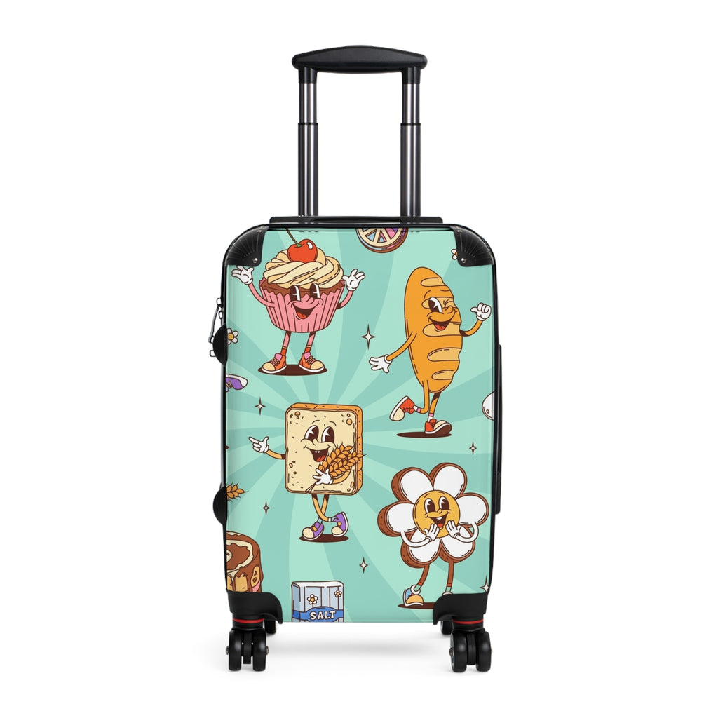 Retro Cartoon Snacks Suitcase - Cute Food Pattern Carry-On Luggage