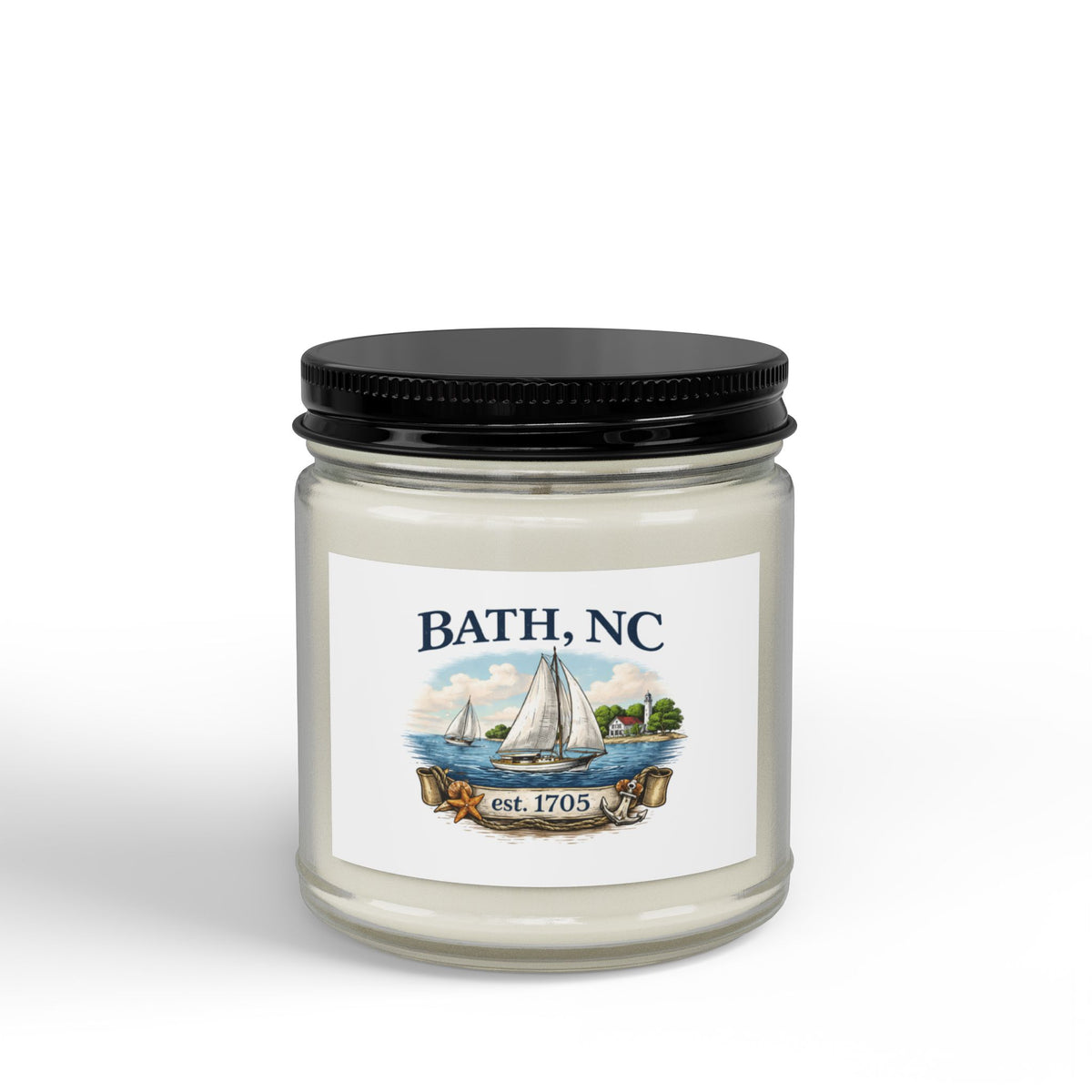 Bath, NC Soy Candle - Small Jar Scented Candle with Black Lid (4oz & 9oz)